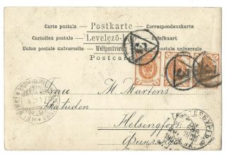 Russia Yr.  1903.  1k Strip Of Three.  Special Number 3 Cancel Postcard To Finland