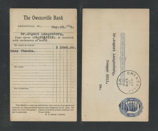 1911 - 1914 The Owensville Bank Owensville Mo Advertising Us Postal Card Ux22