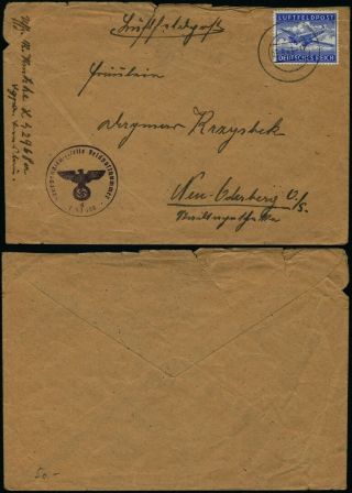 C587 Germany Censored Fieldpost Cover Fpo 42968 A Oderberg 1943