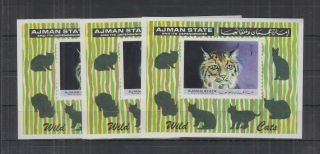 Z282.  3x Ajman - Mnh - Nature - Animals - Wild Cats - Imperf