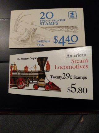 2 U.  S.  Booklet Stamps Sea Shells & Steam Locomotives.