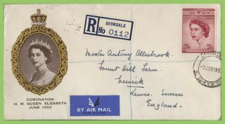 Southern Rhodesia 1953 Coronation On Reg.  Avondale First Day Cover