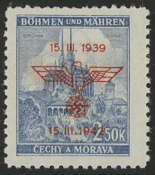 Stamp Germany Bohemia Czech Mi 084 Sc 61 1942 Ww2 War Era Era Eagle Mnh