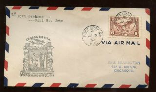 Canada Ffc First Flight Cover 1937 Fort Grahame,  British Columbia To Ft St John