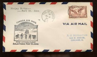 Canada Ffc First Flight Cover 1937 Finlay Forks British Columbia To Fort St John