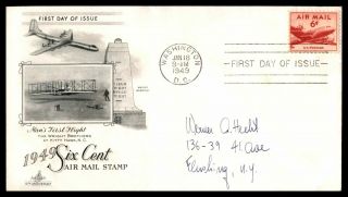Mayfairstamps Us Fdc 1949 Six Cent Air Mail Stamp Mans First Flight Art Craft Fi