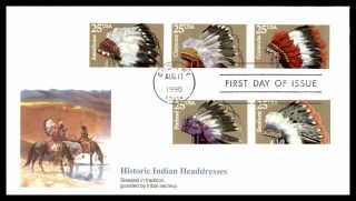 Mayfairstamps Us Fdc 1990 Historic Indian Headdresses Block First Day Cover Wwb_