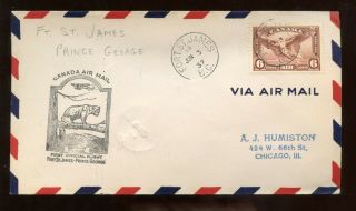 Canada Ffc First Flight Cover 1937 Ft St James British Columbia To Prince George