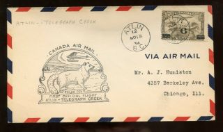 Canada Ffc First Flight Cover 1934 Atlin,  British Columbia To Telegraph Creek,