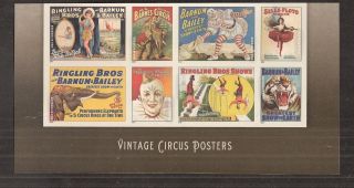 2014 4905a Imperf Circus Posters Bottom Block Of 8 Without Die Cuts 4898 - 4905