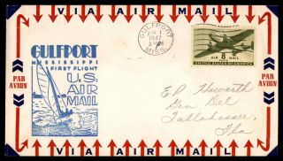 Mayfairstamps First Flight 1947 Mississippi Gulfport To Tallahassee Fl Cover Wwb