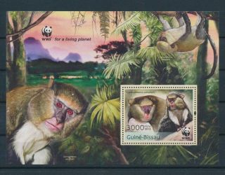 Lk50053 Guinea - Bissau Wwf Monkeys Animals Fauna Wildlife Sheet Mnh