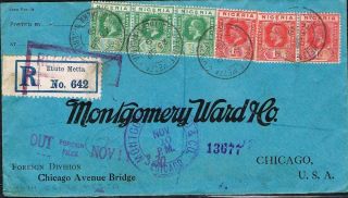Nigeria 1919 Gv 1/2dx3,  1dx3 On Cover Ebute Metta To Montgomery Ward Chicago