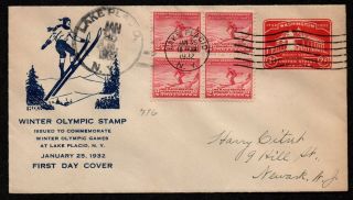 $us Fdc Sc 716 Block Of 4,  Lake Placid Ny Jan.  25,  1932,  Winter Olympic Stamps