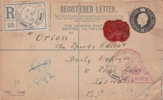 Gb Wwi Kgv British Forces Apo S.  8 (dieppe France) Registered Cover Wax Seal 56