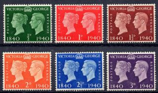 Gb 1940 Stamp Centenary Complete Set Sg 479 - Sg484 Unmounted