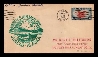 Dr Jim Stamps Us Juneau Alaska First Flight Air Mail Cover Fam 20 Backstamp