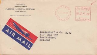 York City To Holland 1947 Metered Cover With Unusual Airmail Label