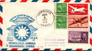 Usa 1947 Honolulu To Shanghai First Flight Cover Fam 14 - Z12758