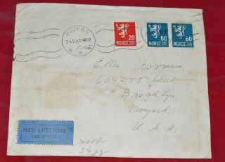 Norway May 24 1941 Censored Airmail Cover To York Brooklyn