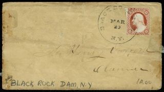 Scott 11a On Cover Tied To Black Rock Dam Ny Cds W/ltr Dtd Mar 20 1855 (gj69)