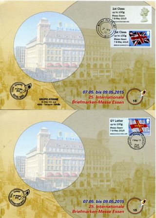 2015 Great Britain,  Guernsey Messe Essen Post & Go De Code Exhibition Cards Vgc