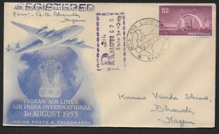 (111cents) India 1958 Air Transport Nationalisation Registered First Day Cover