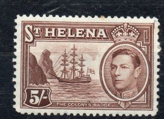 St Helena Stamp 1938 - 44 King George V1 Definitive 5/ - Chocolate Sg 139 Mm
