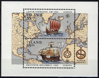 Iceland 1992,  Leif Ericsson Europa Issue Ms Vf Mnh,  Mi Bl 13 Cat 10€