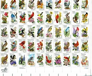 Us Scott 1953 - 2002 State Birds Sheet Mnh.  A
