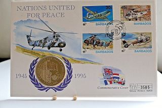 Westminster Barbados $5 Coin & Commemorative Cover Nations United For Peace.