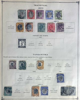 Transvaal And Tanganyika Hinged Stamps On Old Album Page