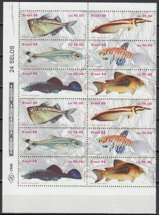 1988 Brazil Marine Life Fish Sheet Mnh
