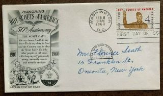 First Day Cover 1960 Boy Scouts Of America 50th Anniversary For God And Country