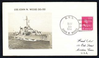 Destroyer Uss John W.  Weeks Dd - 701 1952 Naval Cover 1 Made (2259)