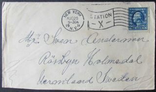 Us Scott 335 With Full Flag Cancel On Cover To Sweden,  August 25,  1911