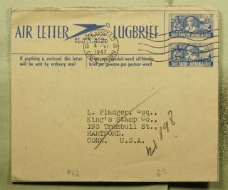 Dr Who 1947 South Africa Capetown To Usa Aerogramme Stationery C138211