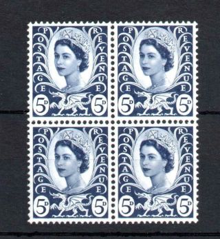 5d Wales Regional Unmounted Block Of 4 With Phosphor Omitted Cat £12