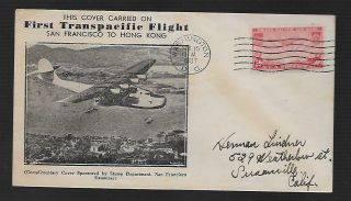 Fdc Scott C22 - - 1937 50c China Clipper San Fran To Hong Kong