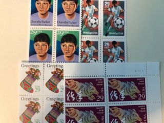 Stamps.  4 29 Cent Blocks.  Fv $4.  64