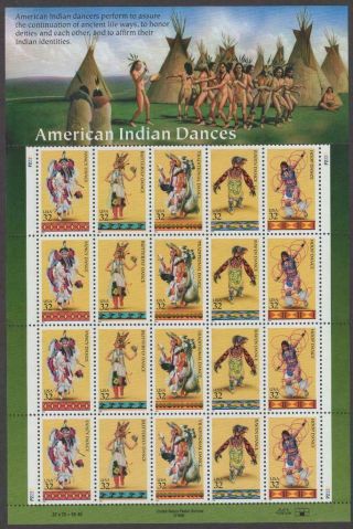 Scott 3072 - 3076 - Us Souvenir Sheet Of 20 - Indian Dances - Mnh - 1996