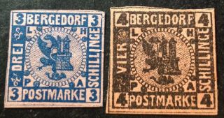 Bergedorf 1861 2 X Stamps Hinged