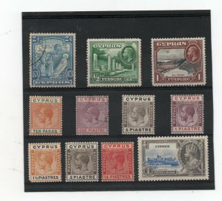 Cyprus Gv 1912 - 25 Sel.  11 Val.  To 2.  1/2pi Heavily Hinged/used.