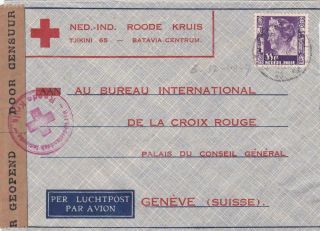 Dutch East Indies Sumatra Red Cross Censored Cover To Suisse 1940