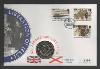 Jersey 1995 50th Anniv Of Liberation Stamp & £2 Coin Limited Edition Fdc