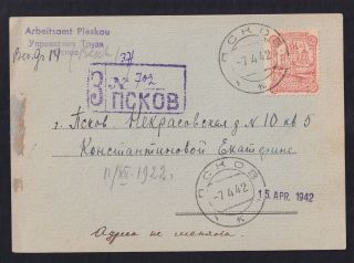 Germany,  Ussr 1942,  Occupation Of Russia,  Pleskau.  Registered Card