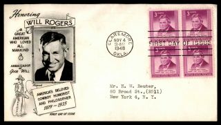 Mayfairstamps Us Fdc 1948 Honoring Will Rogers Fdb957