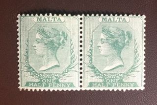 Malta 1885 - 90 1/2d Green Pair Mlh