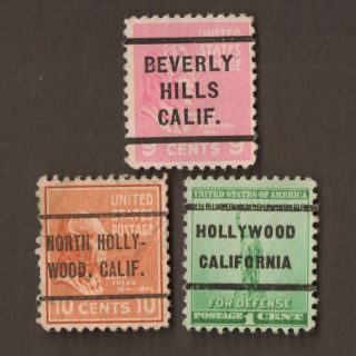 1930s Beverly Hills / North / Hollywood California Precanceled Us Prexie Stamps