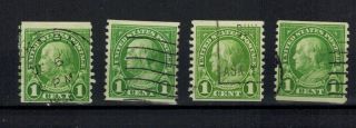 United States Postage Stamps - Sc 597 & 604 1 Cent Franklin Coils,  Horiz.  /vert.